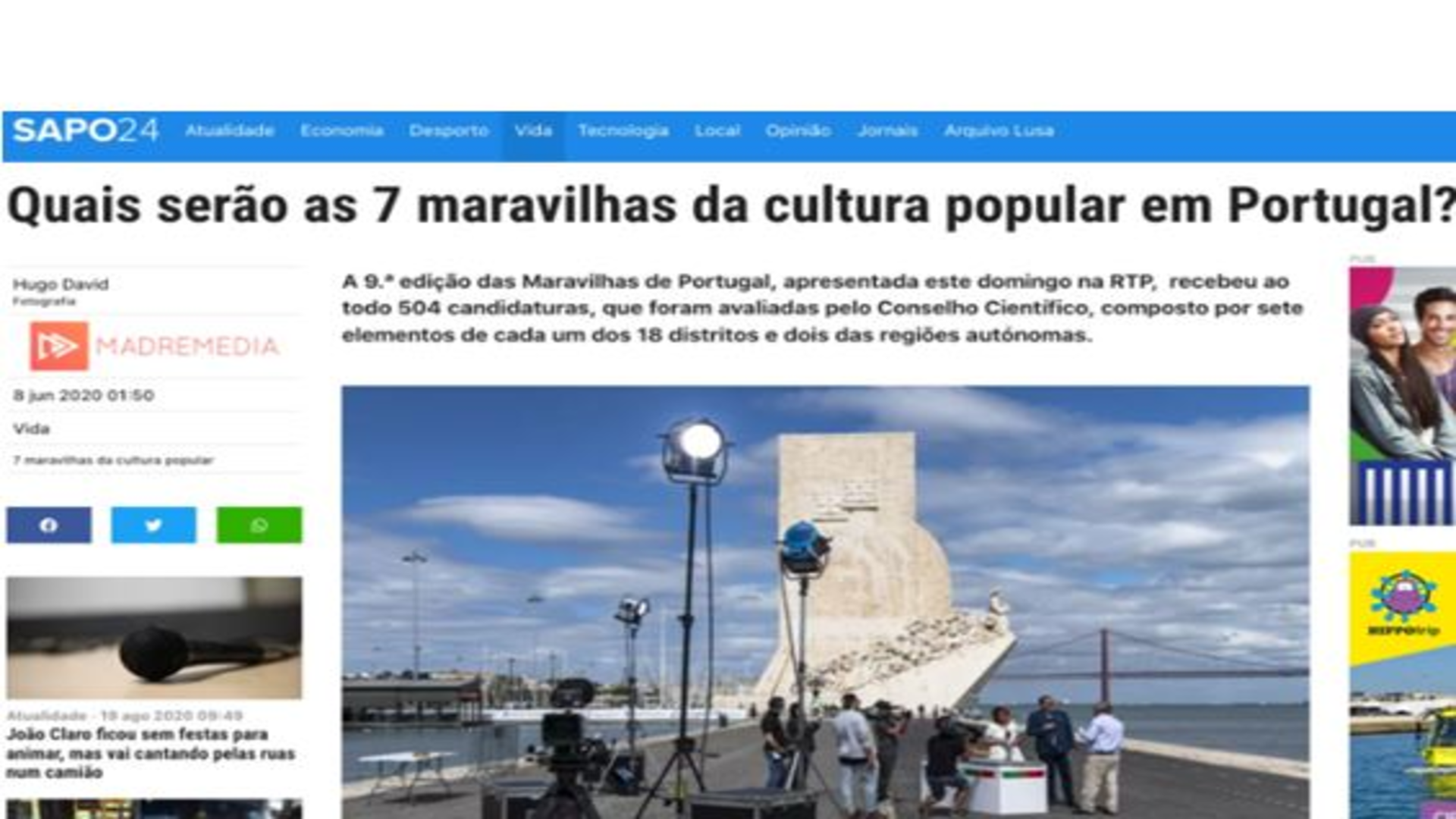Os candidatos das 7 Maravilhas da Cultura Popular® são conhecidos domingo/ MEDIA PARTNER 7 MARAVILHAS